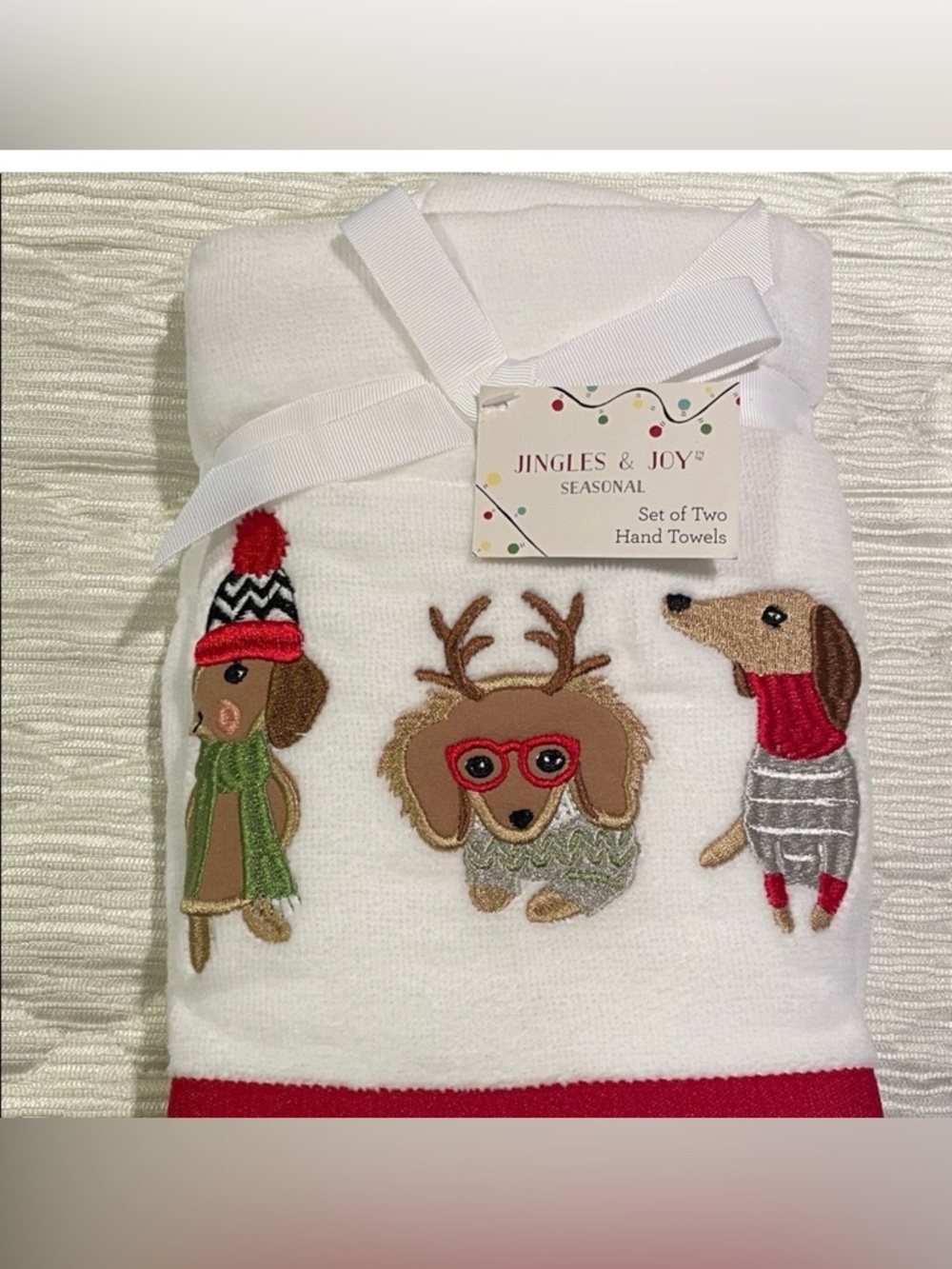 Jingles & Joy dachshund holiday Seasonal Hand Towels